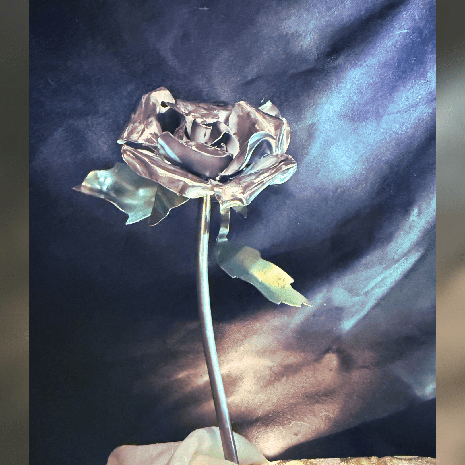 Silver and White - 12” Handcrafted Metal Rose - Romantic Gift For Your One-of-a-Kind Person