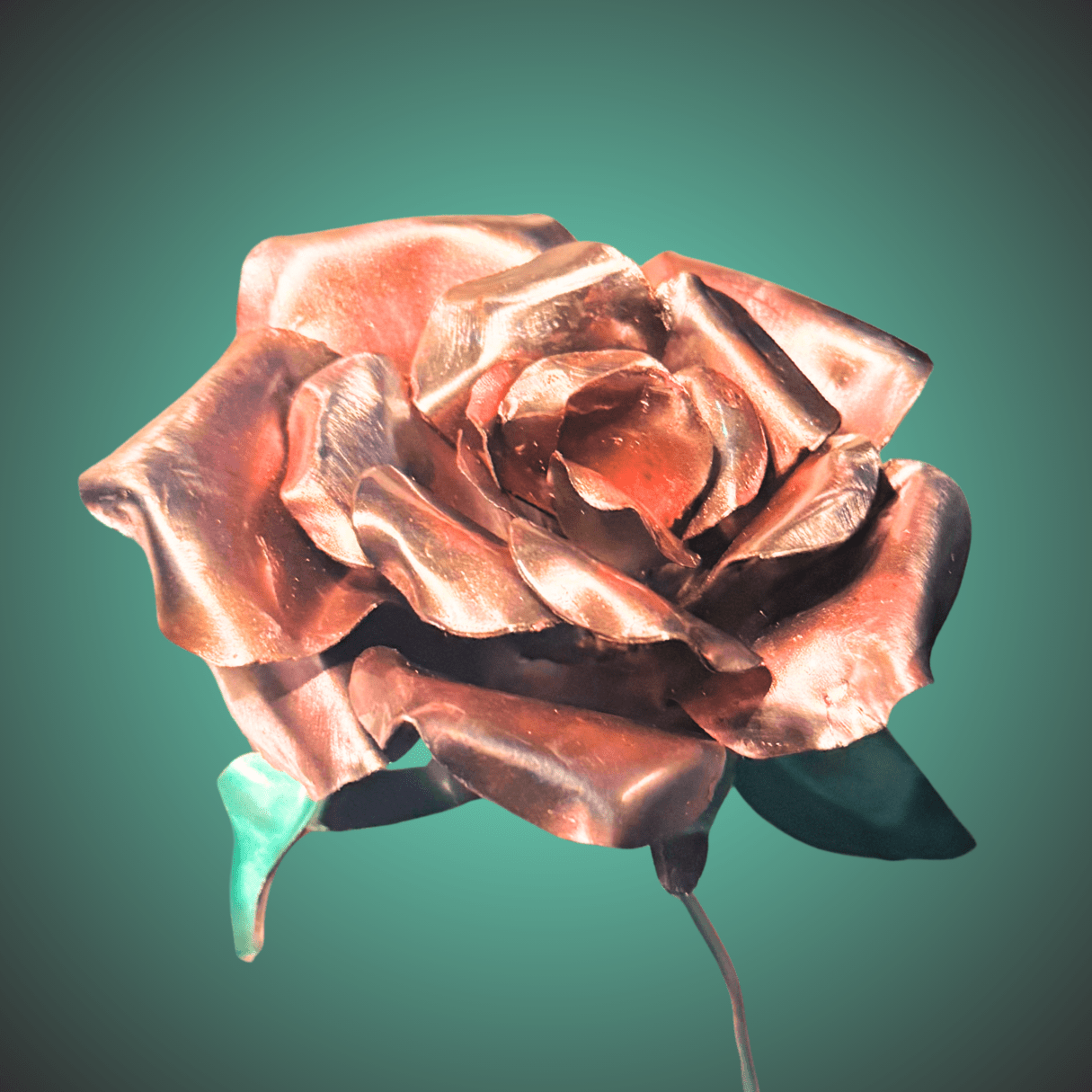 metal Pink rose on a green background