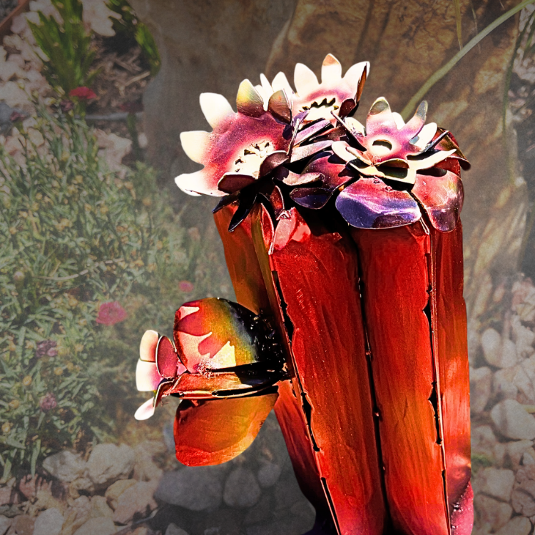 Decorative flower-shaped object with a colorful design on a natural background