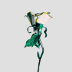 White and gold painted rose, handmade from metal, painted. On a gray background